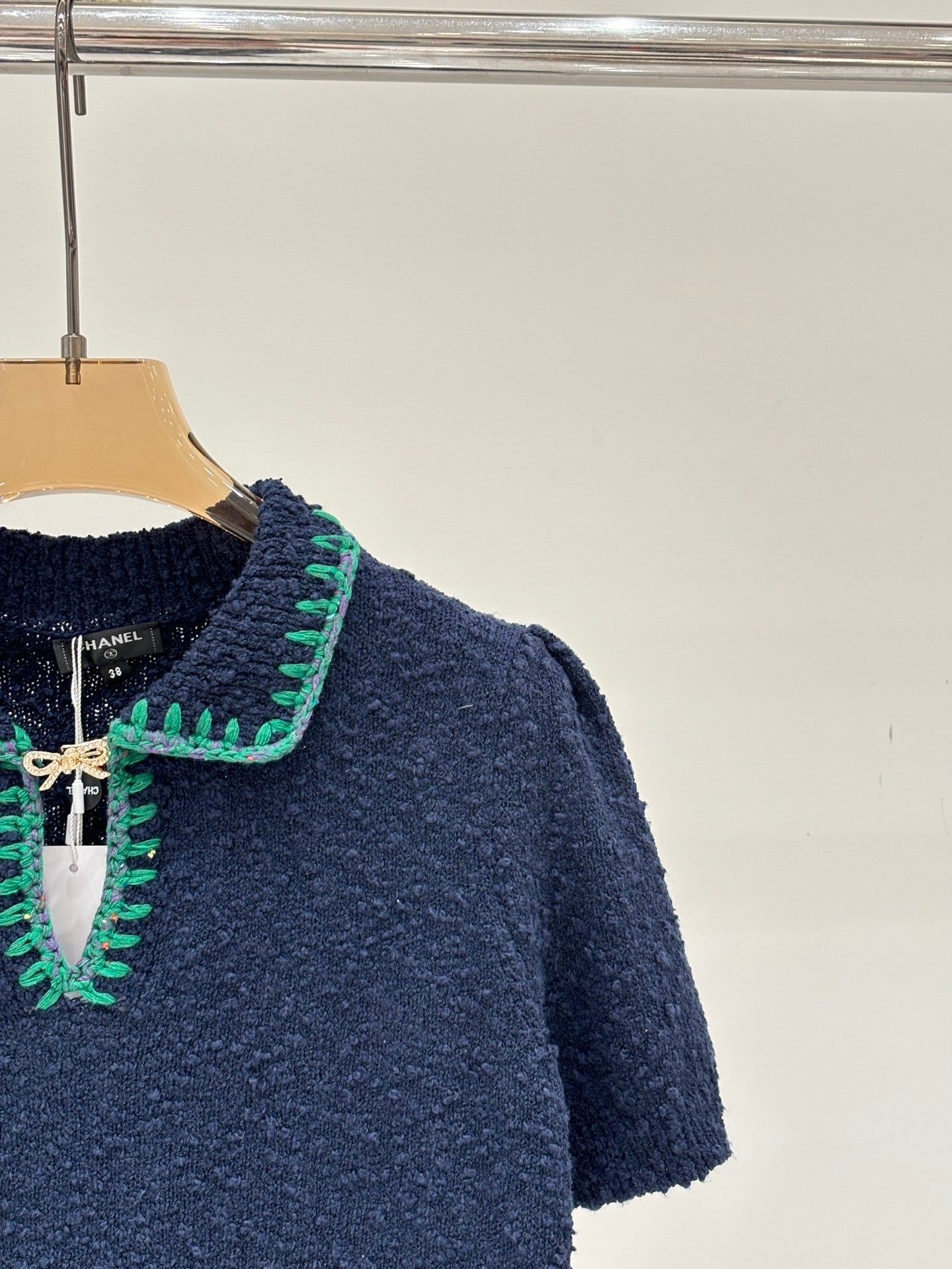 25 Early Autumn Collared Openwork Knit Short Sleeve