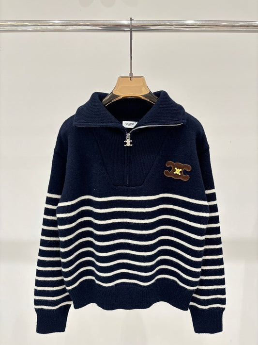 Collared striped loose top