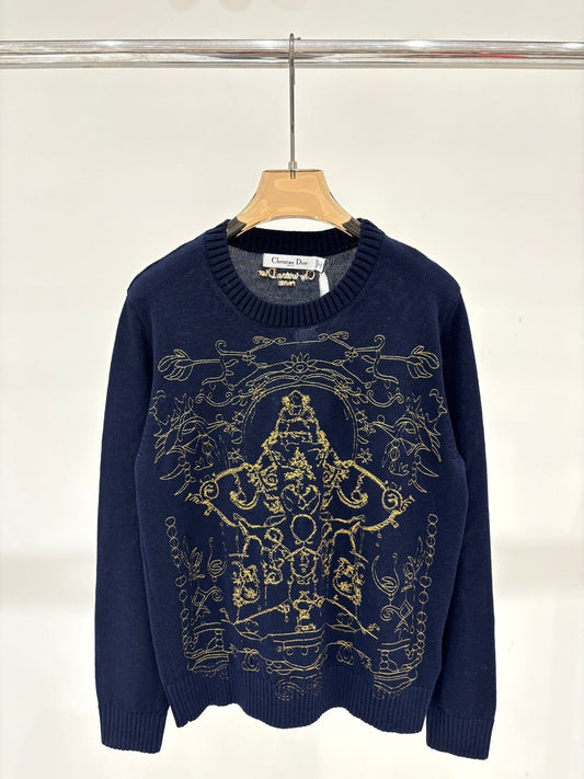 25 Round Neck Embroidered Simple Loose Knit Top