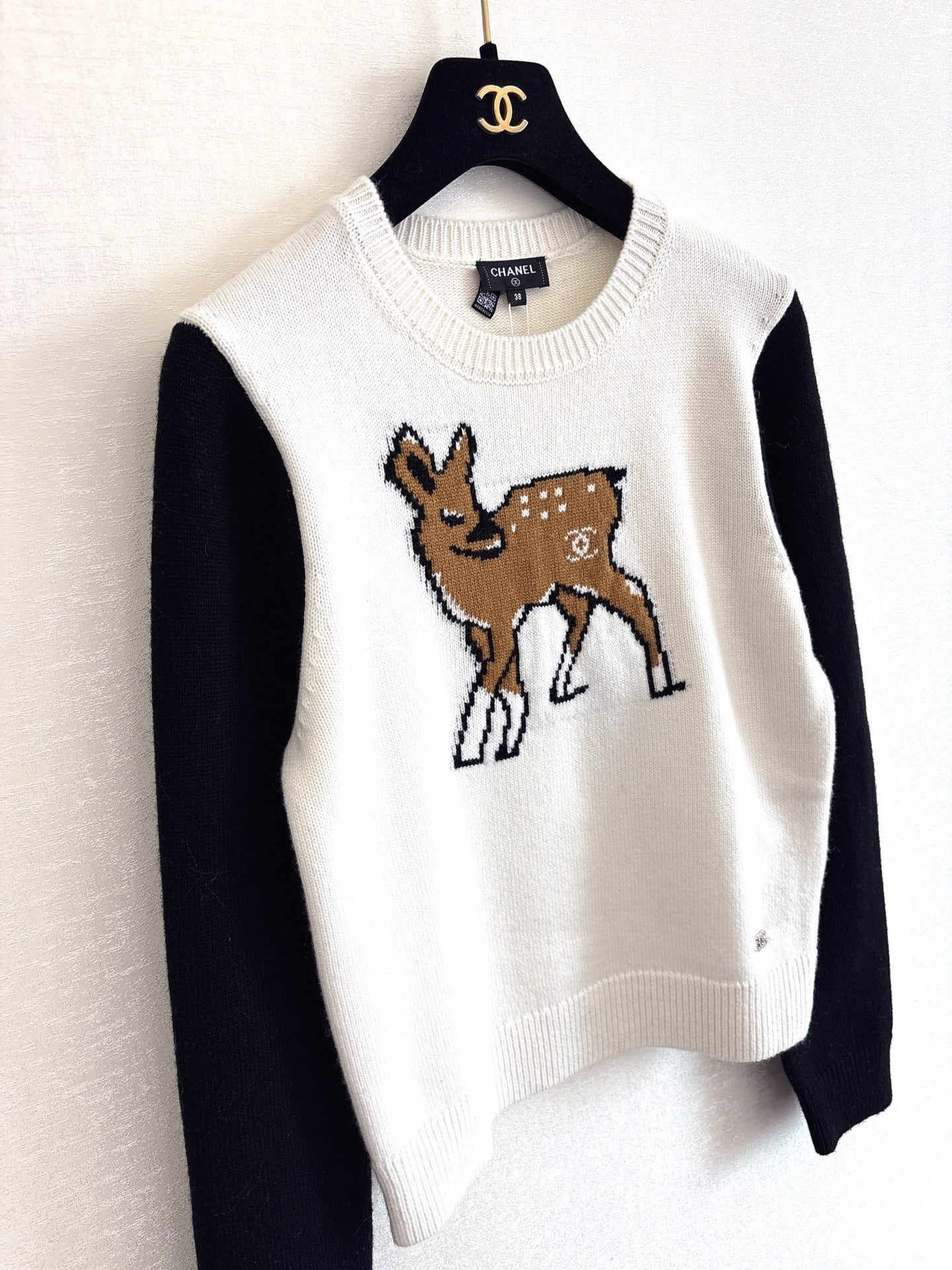 25FW fawn jacquard round neck knitted long sleeves