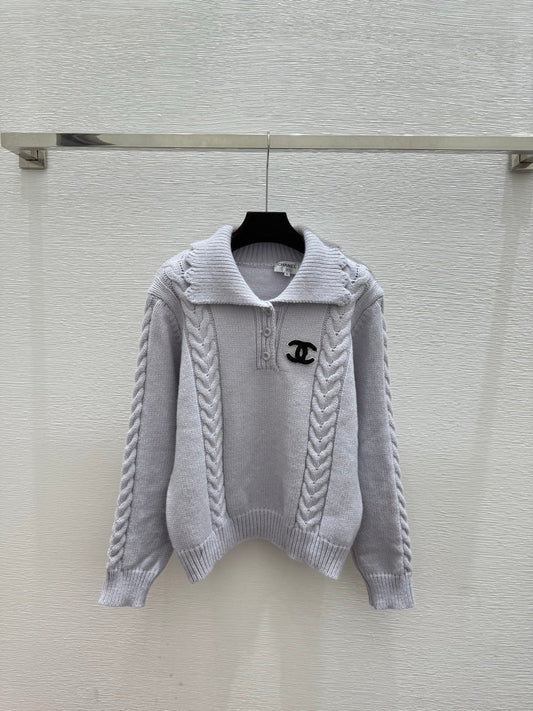 25FW New Style 3D Pattern Lapel Knit Sweater