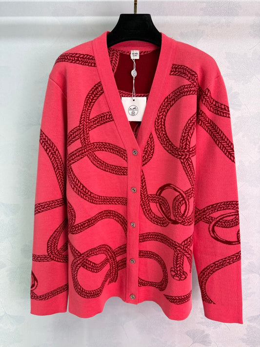 ❤️🔥Limited edition❤️🔥 25FW French contrast jacquard pattern V-neck knitted cardigan