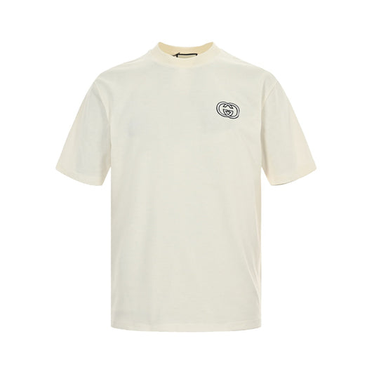 White ring double G embroidered short sleeves