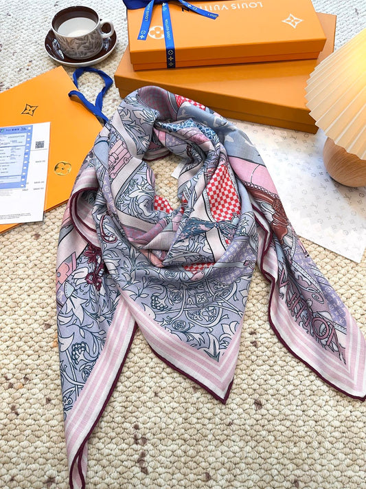 Soft mulberry silk scarf shawl with full patterned background