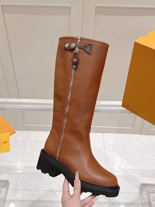 25 official autumn and winter new round head knight boots