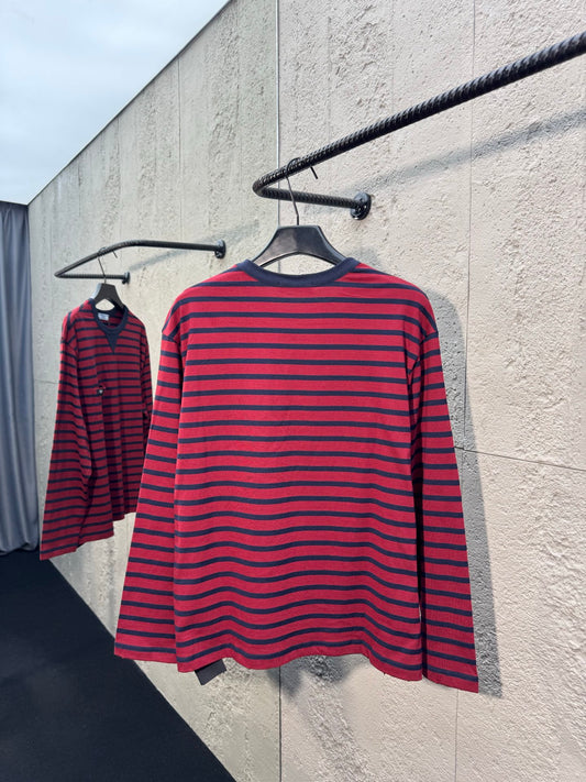 26SS latest logo red and blue striped long-sleeved shirt