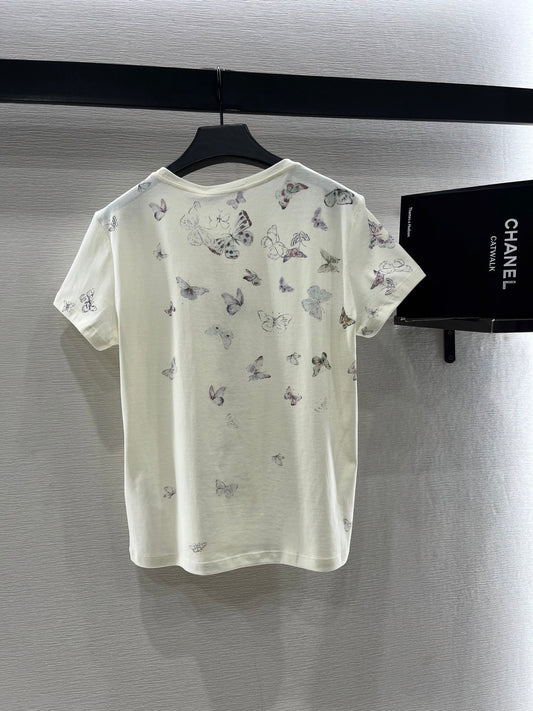 25FW new round neck butterfly print T-shirt