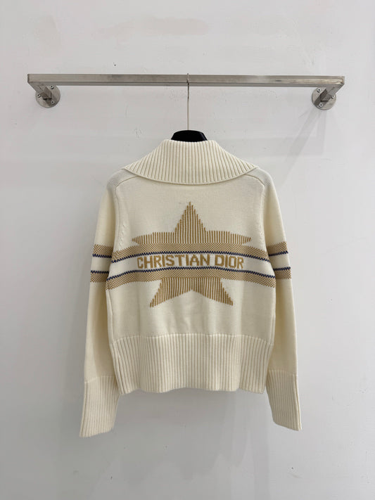 25FW New Early Autumn Contrast Striped Lapel Knitted Long Sleeve Cardigan