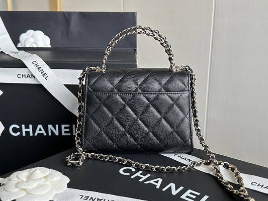 26SS NEW handle Kelly black gold leather vertical handbag