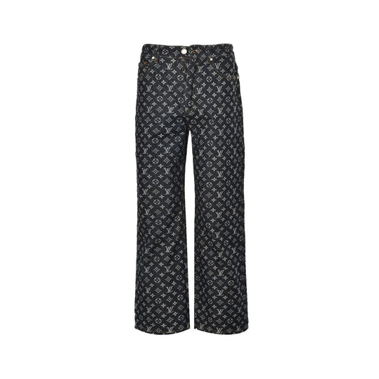 24Fw Robuste Jeans mit geradem Bein, durchgehendem Jacquard-Druck und Perlmuttknöpfen