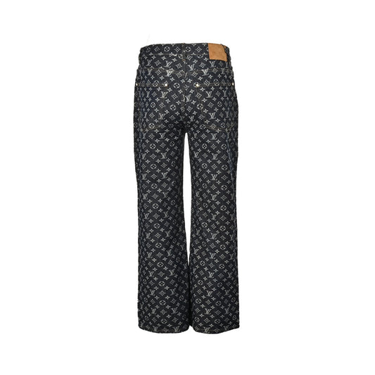 24Fw Robuste Jeans mit geradem Bein, durchgehendem Jacquard-Druck und Perlmuttknöpfen