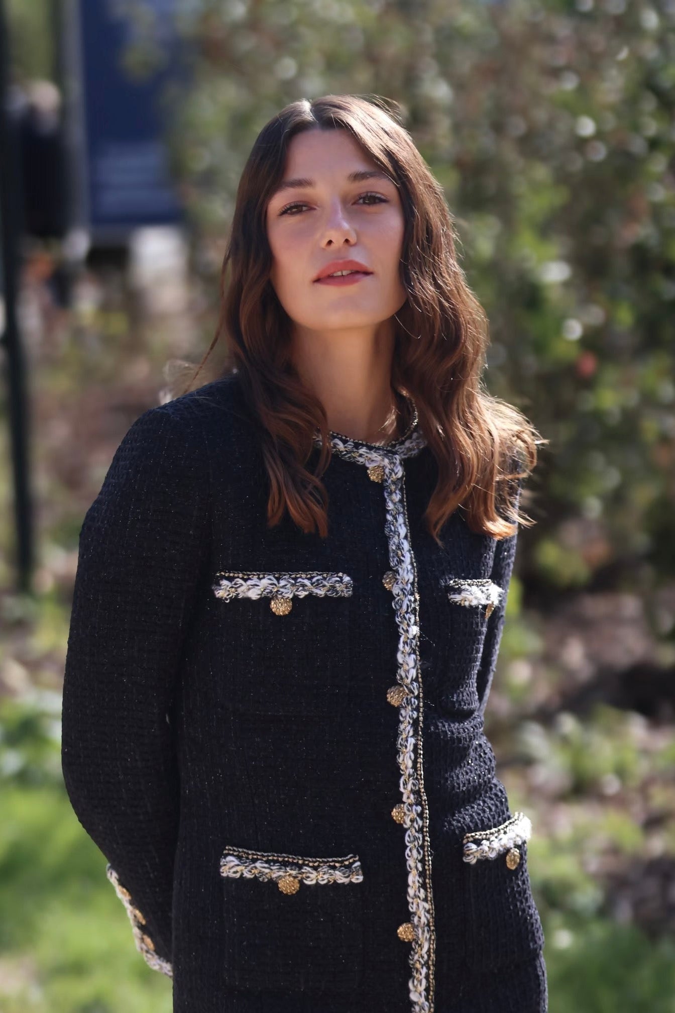 25K black gold tweed embellished long coat