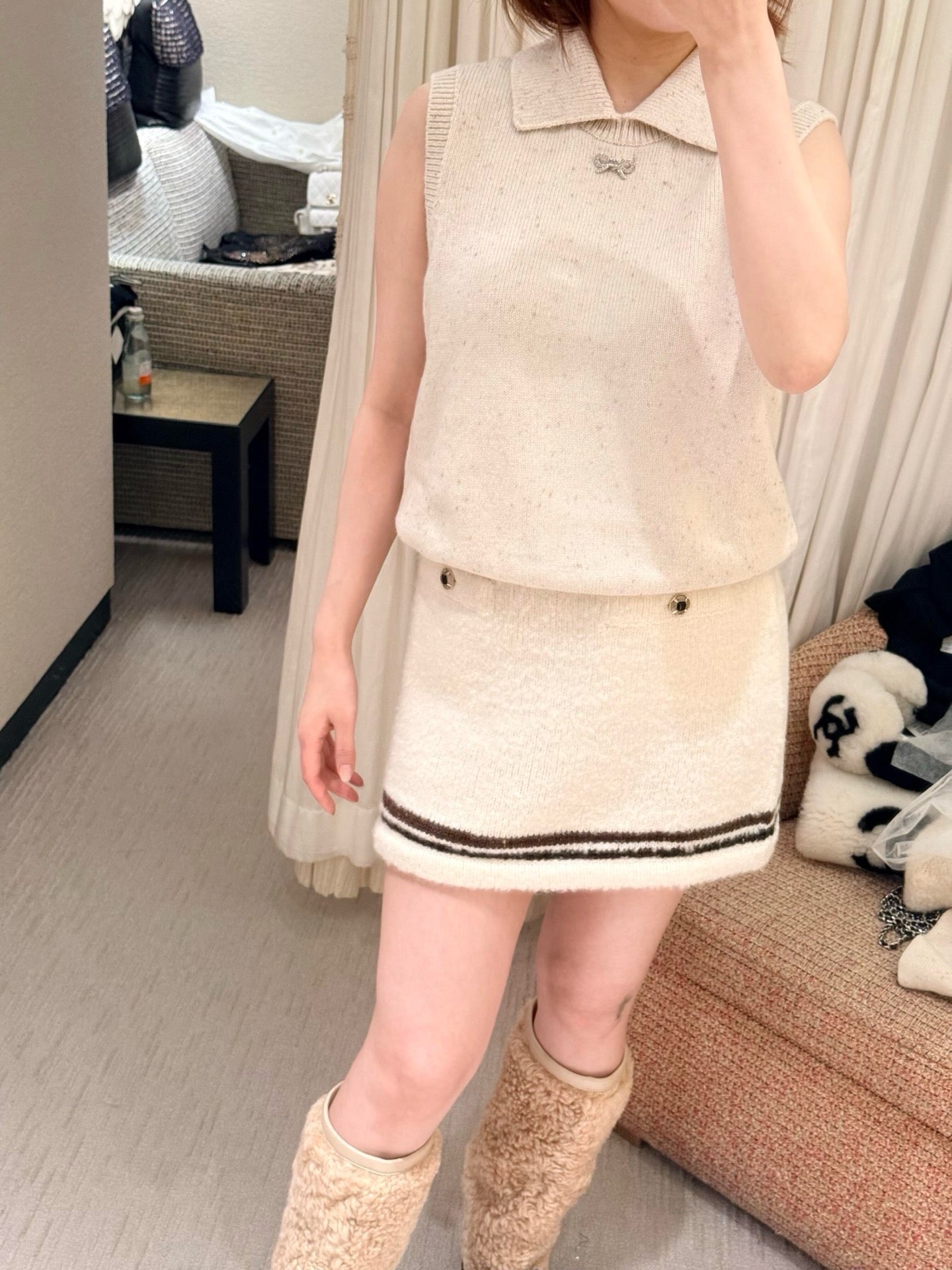 26SS early spring latest ski series bow plush skirt