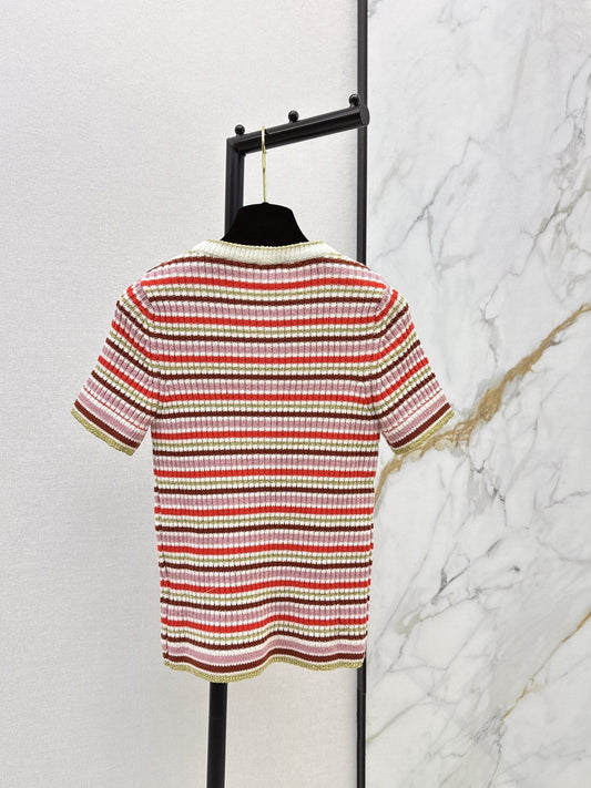 26SS early spring latest coco girls striped knitted short-sleeved sweater