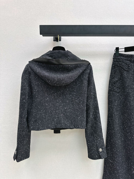 25FW latest style houndstooth slub tweed coat