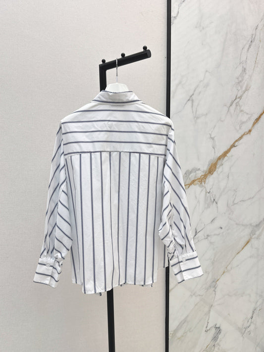 25FW new blue striped logo embroidered bat sleeve shirt