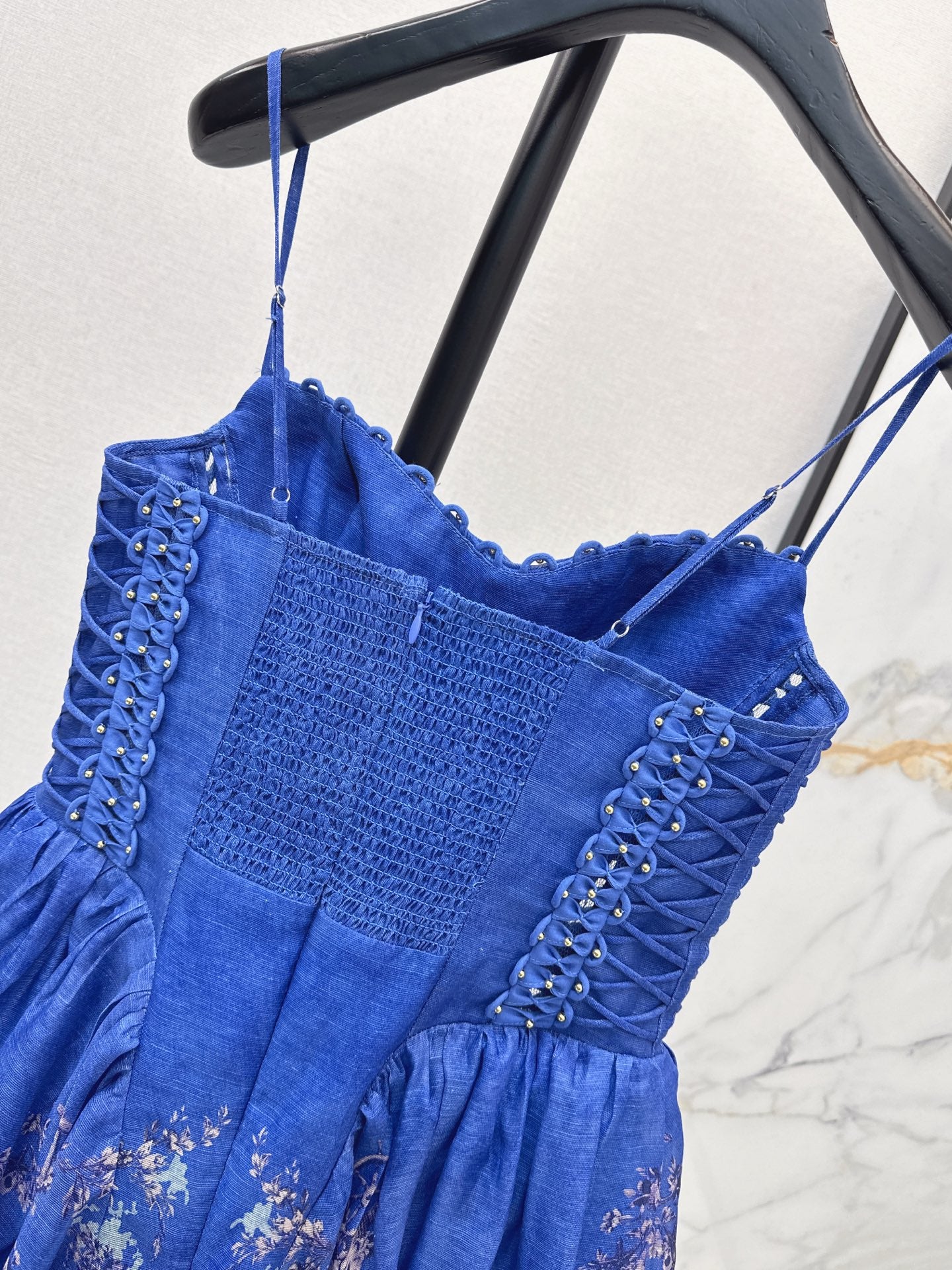 26SS latest resort style nautical blue long suspender dress