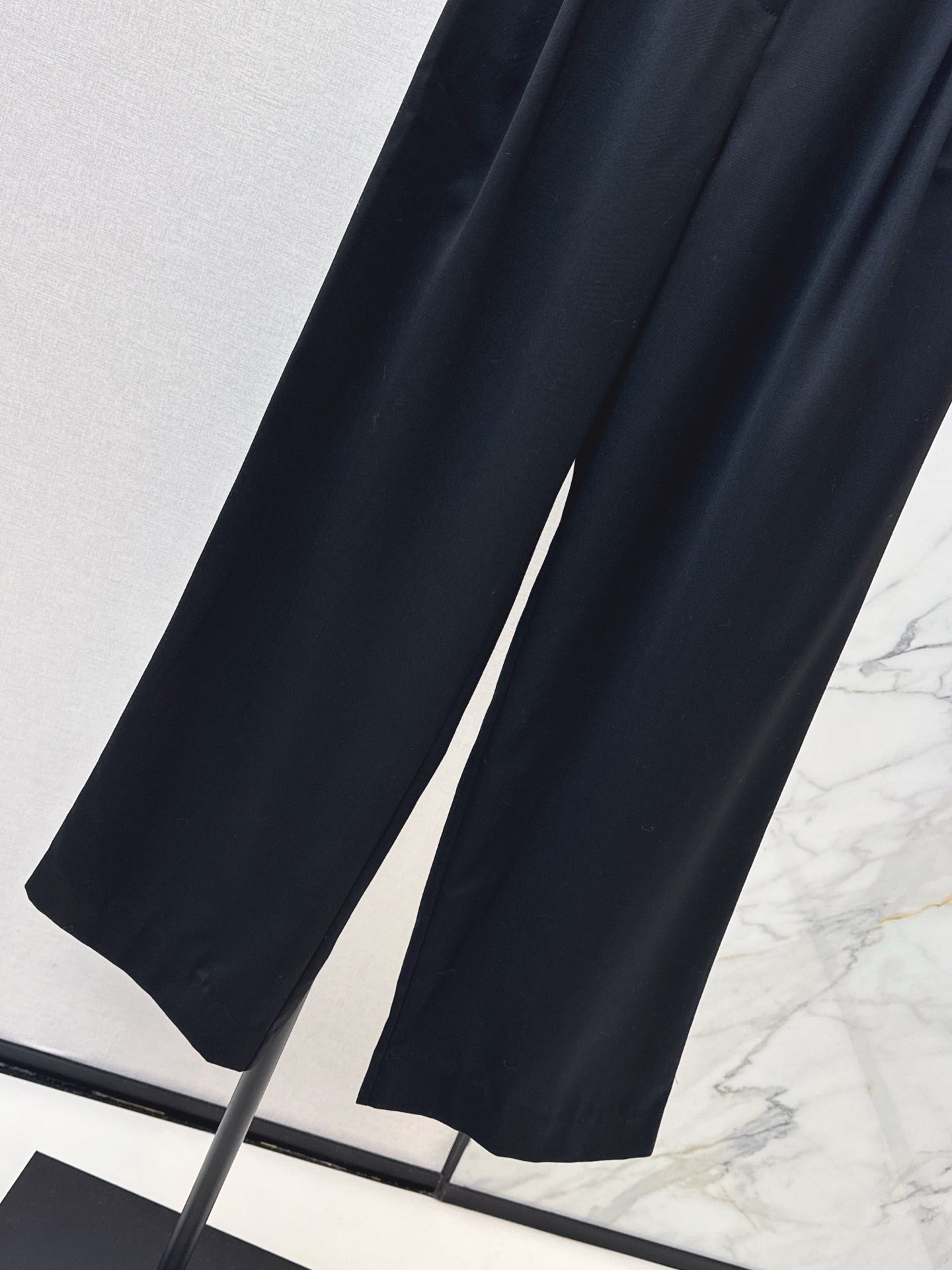 25FW new black wide-leg pants with logo webbing decoration