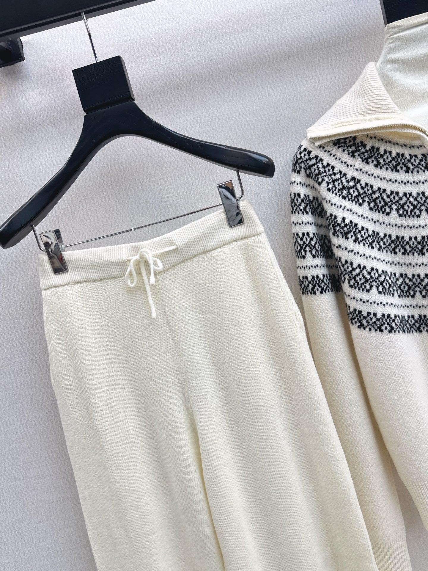 26SS knit fair isle zipper cardigan+pants outfit set