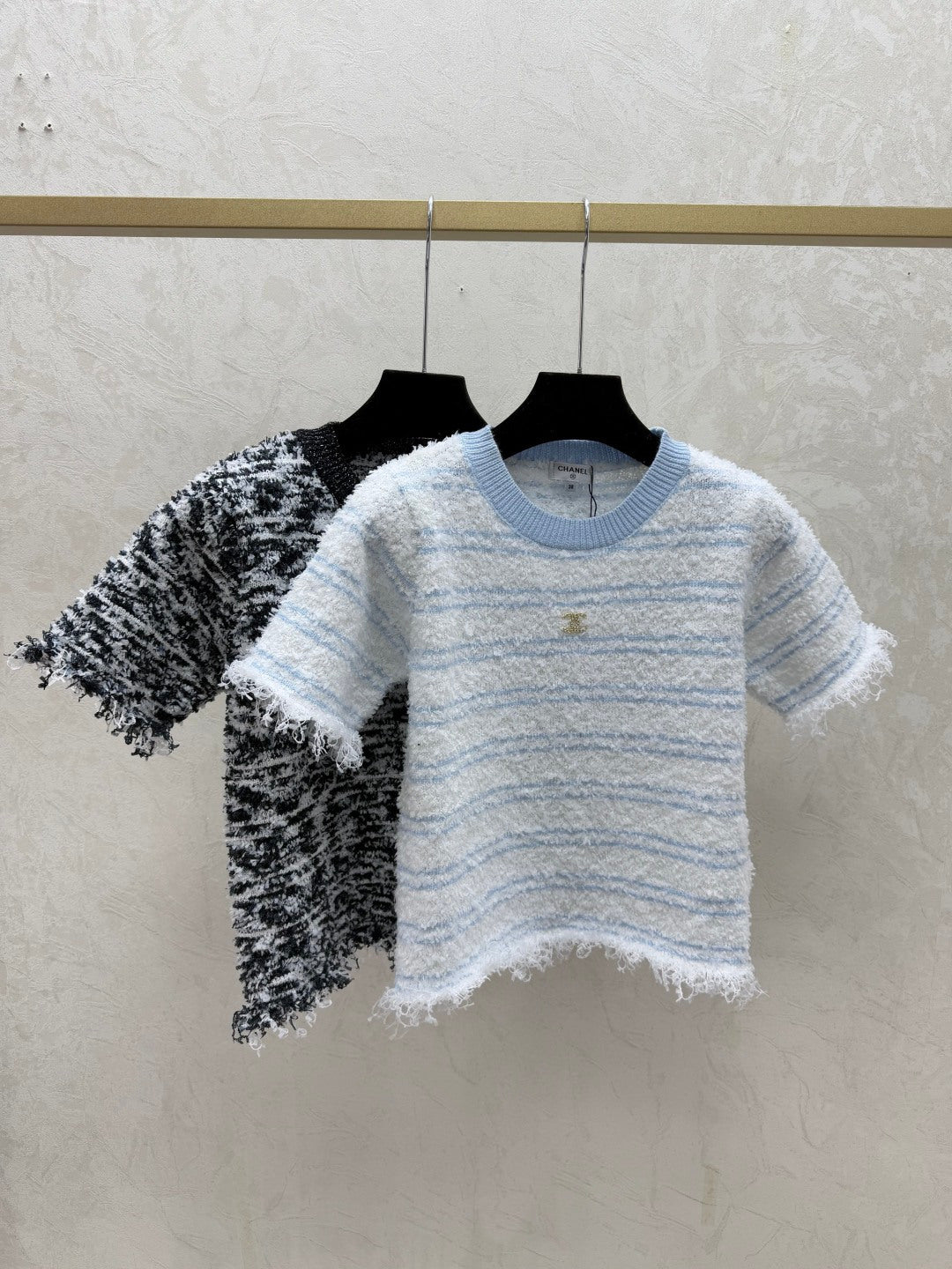 26SS NEW Contrast color striped jacquard round neck knitted T-shirt