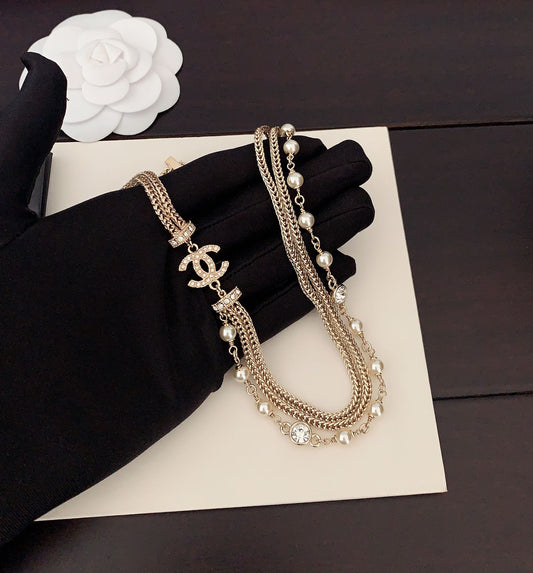 26SS NEW Light Gold Bow 3-Layer Necklace