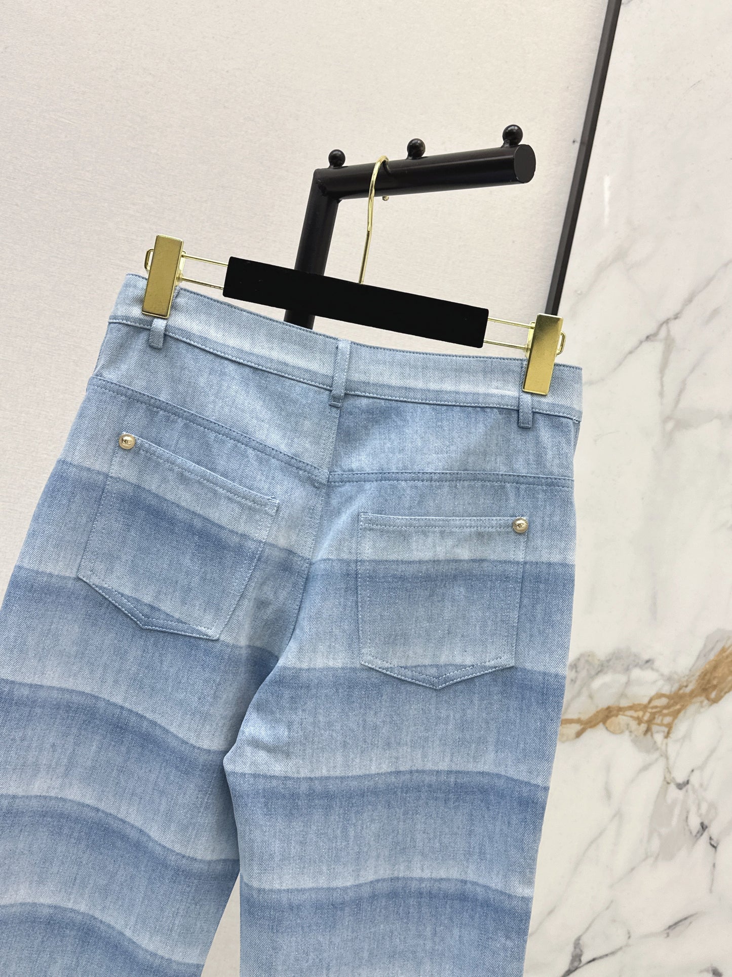 26SS NEW laser-washed striped flared jeans