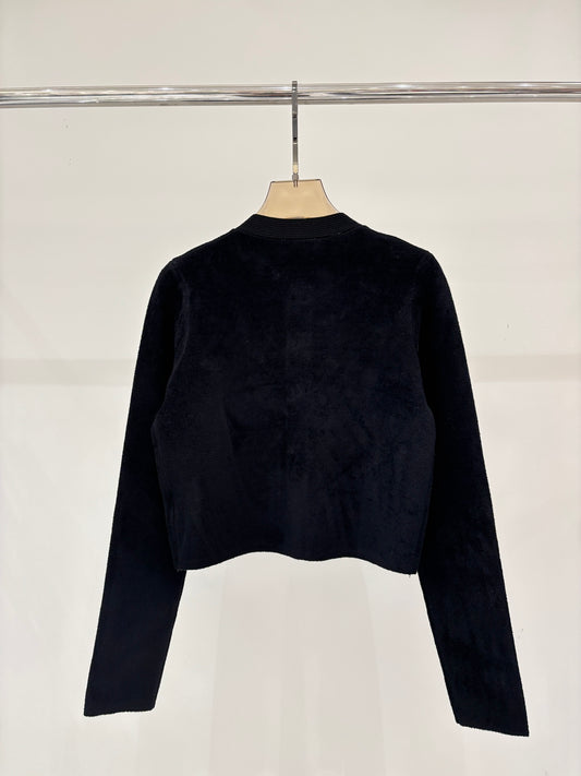 26SS NEW Round neck letter logo number intarsia hand-beaded chain decorated knitted cardigan