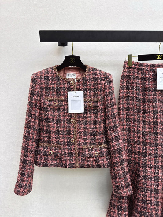 26SS NEW woven tweed jacket+mermaid skirt set