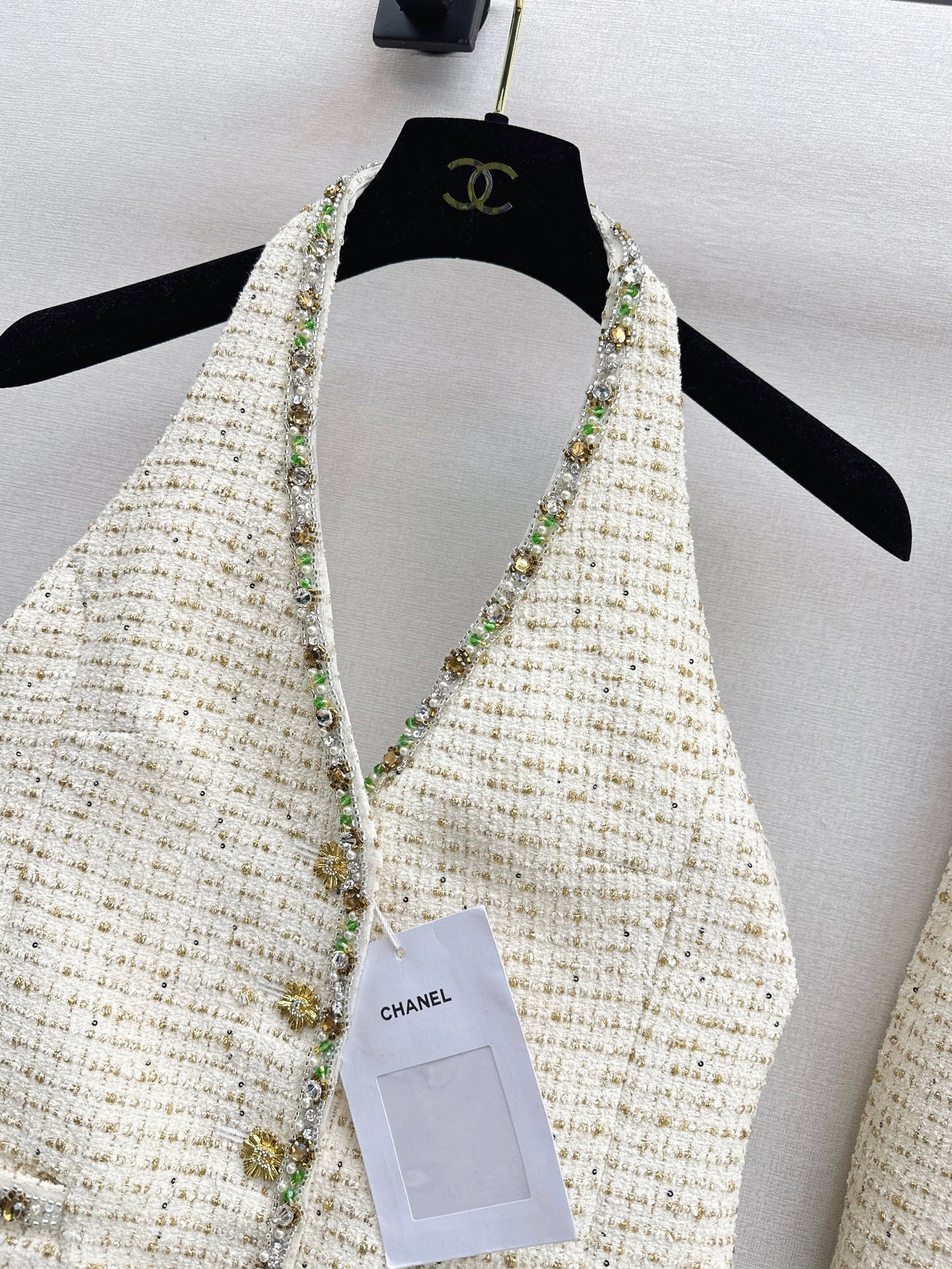 26SS NEW rhinestone cropped halter vest