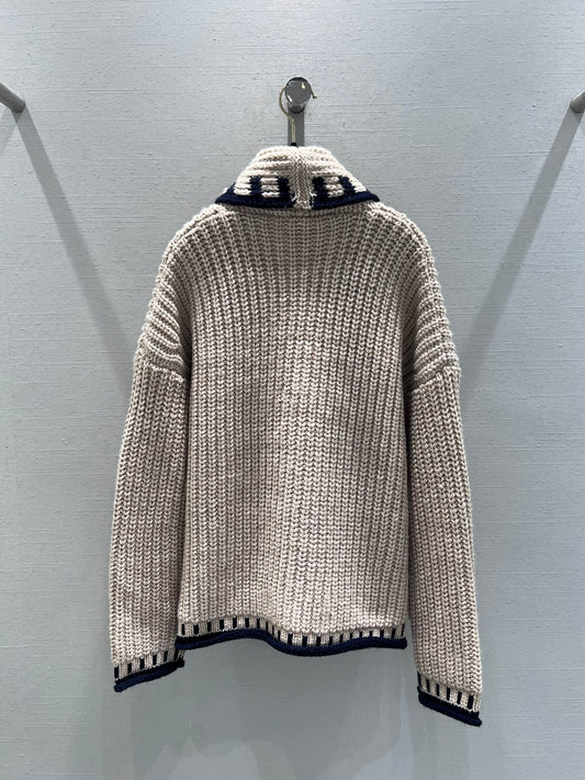 26SS NEW Retro-Style Collared Chunky Knit Crochet Cardigan