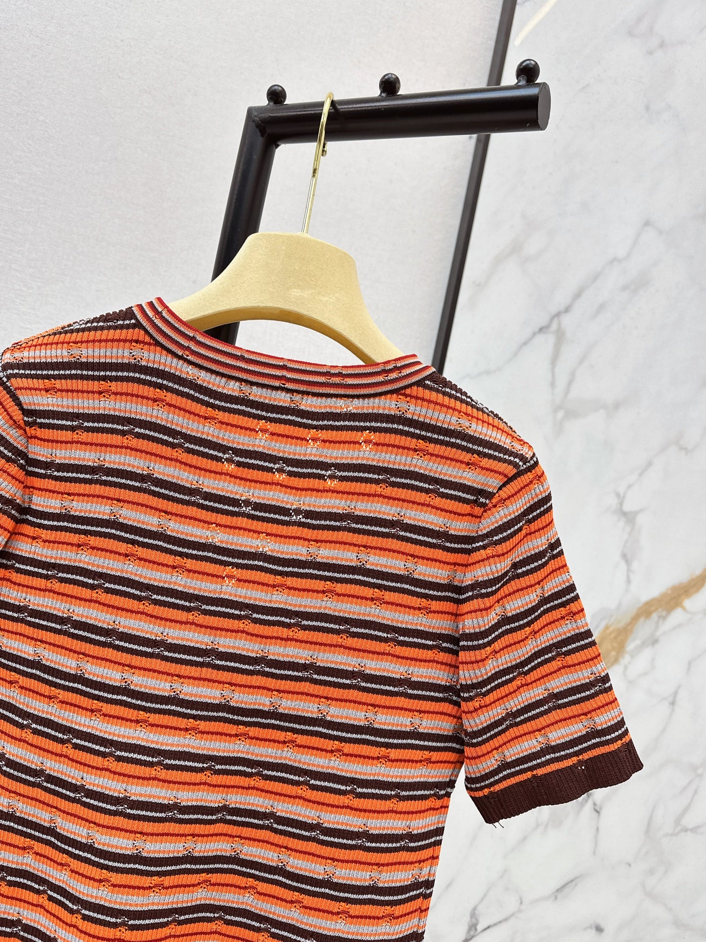 26SS NEUER gestreifter Kurzarm-Kini-Cardigan