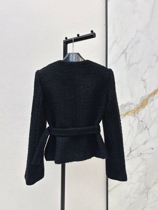 26SS NEW Double-breasted black jacket with special-shaped buttons