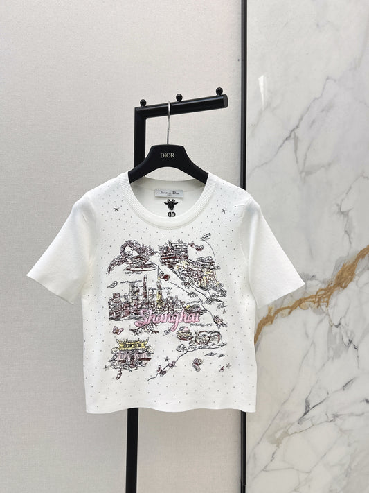 26SS NEW Heavy embroidered short-sleeved sweater