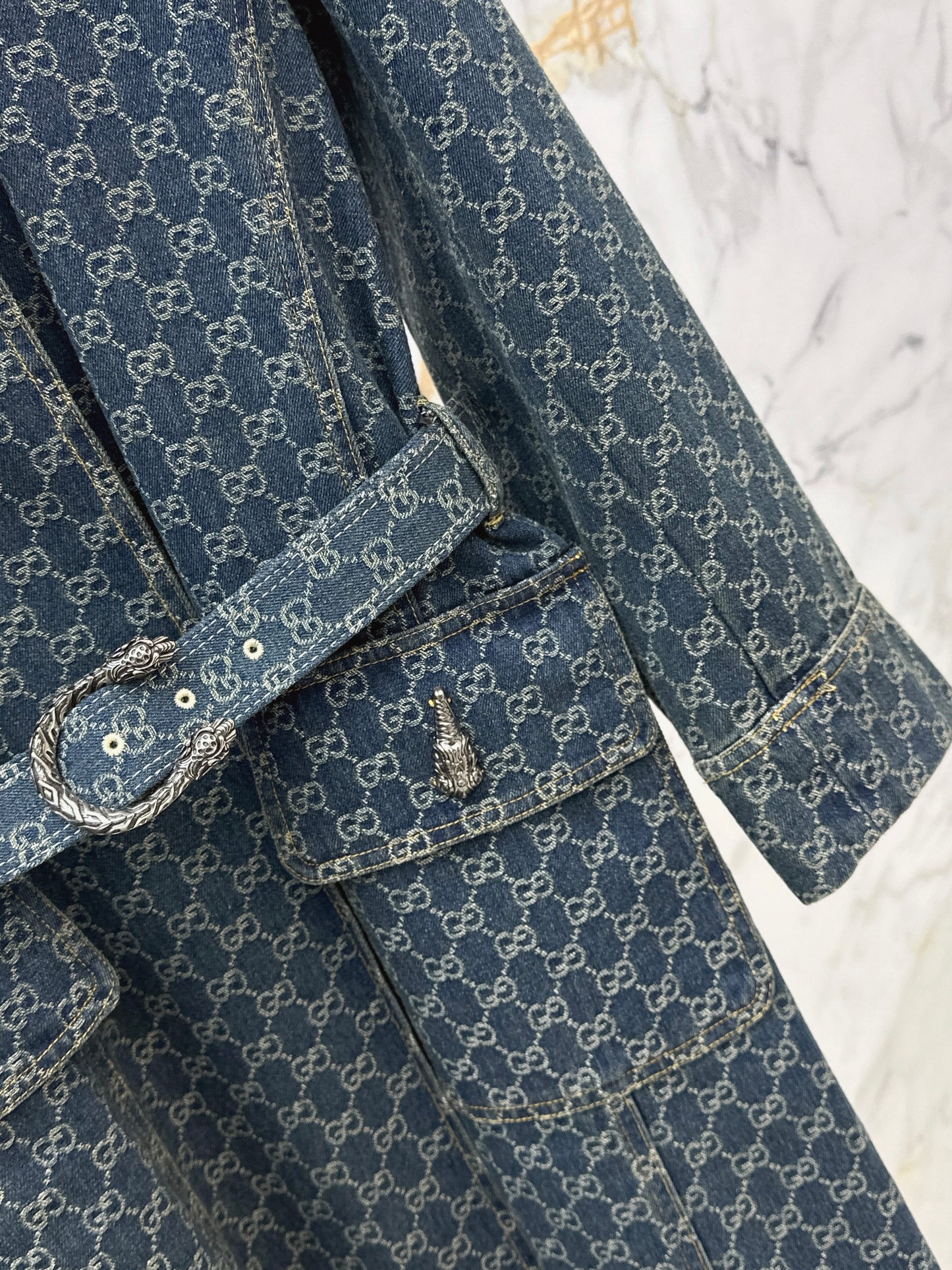 26SS NEW logo jacquard denim long coat