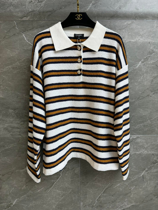 🔥Highest Quality🔥26SS NEW Striped knitted long-sleeved Polo shirt