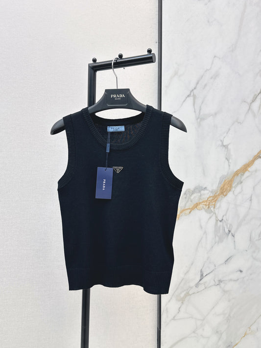 26SS NEW Sleeveless knitted vest with triangle logo decoration