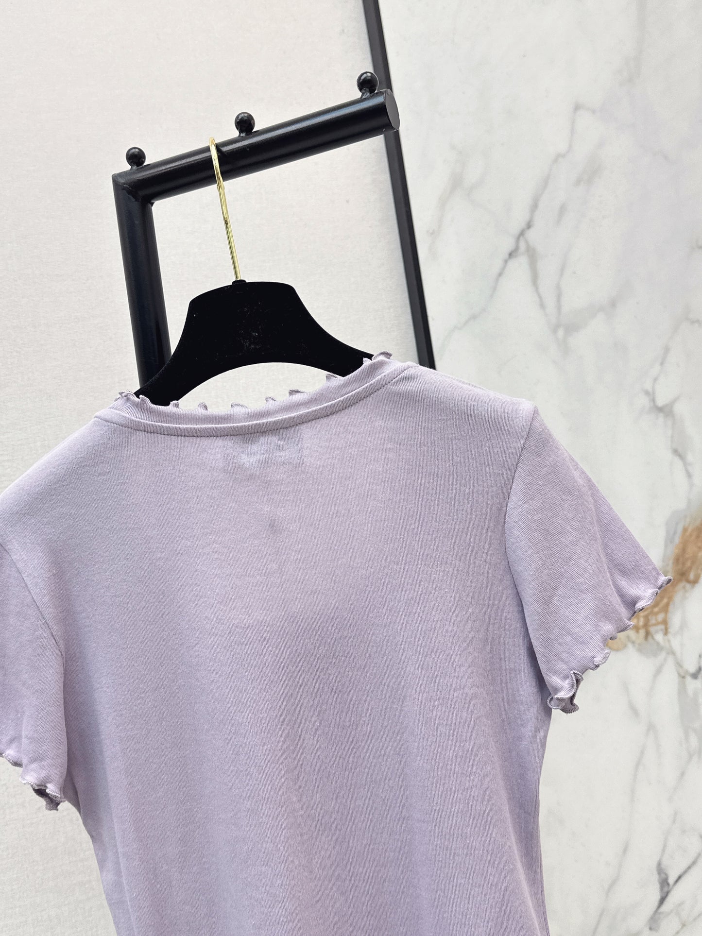 26SS NEW Classic logo beaded wavy edge U-neck T-shirt