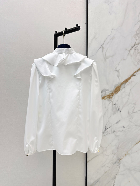 26SS NEW French romantic style ruffled lace white shirt