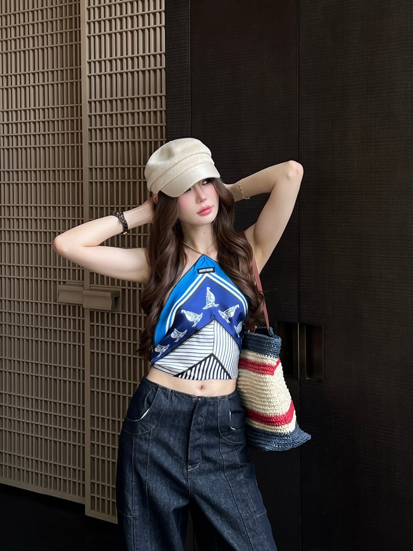26SS NEW Age-reducing style wear halter neck printed tube top