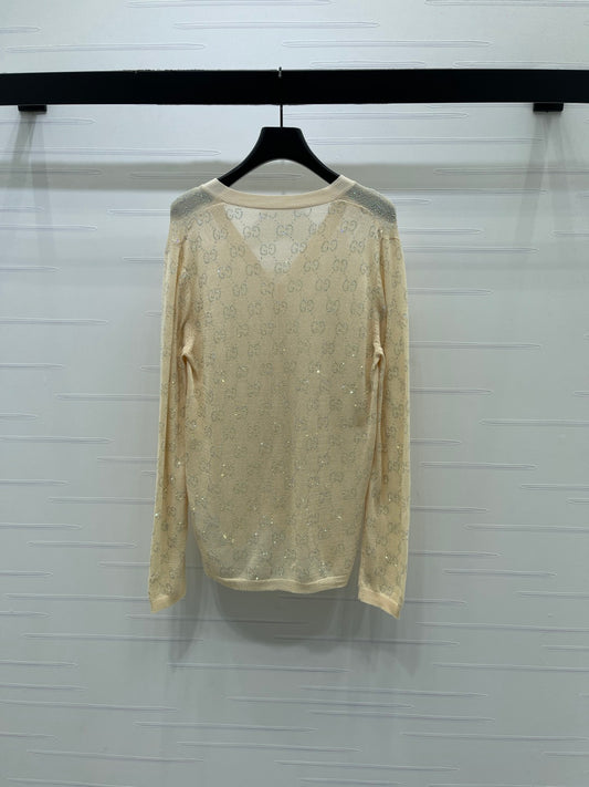 26SS NEW Hot rhinestone knitted V-neck cardigan