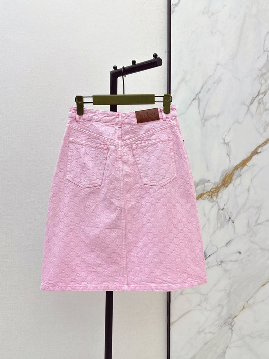 26SS NEW logo jacquard fabric pink denim skirt