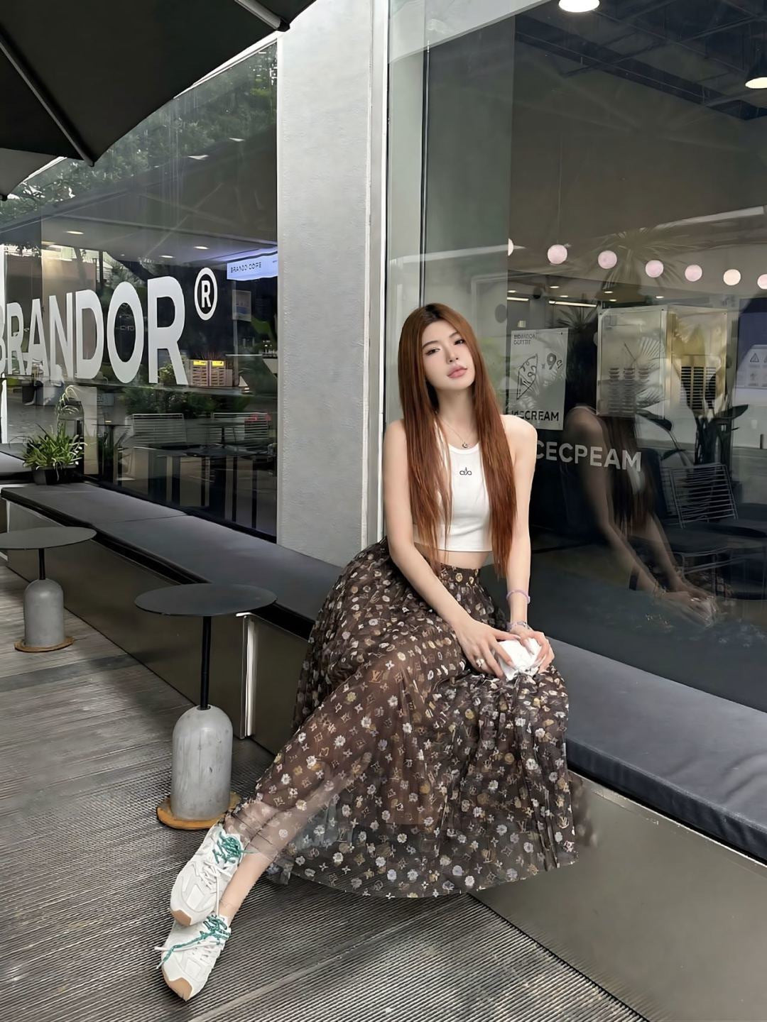 26SS NEW logo printed mesh skirt