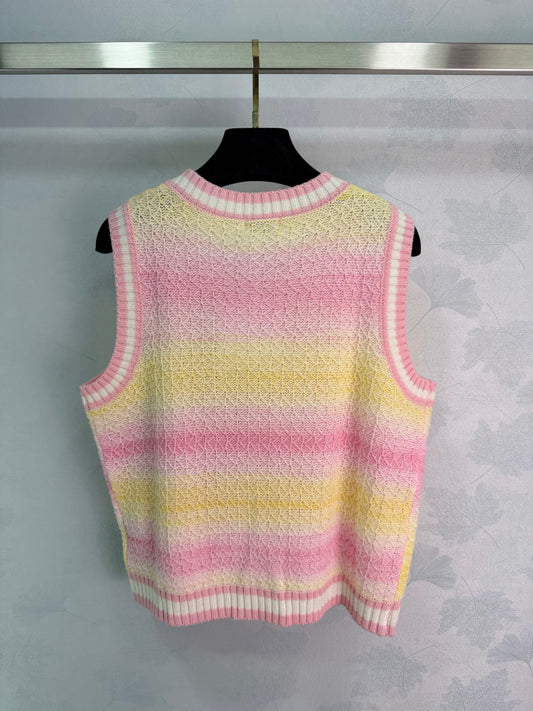 26SS NEW pink and yellow gradient knitted vest