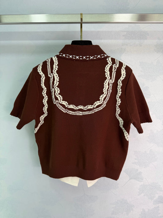 26SS NEW Retro jacquard knitted short sleeves