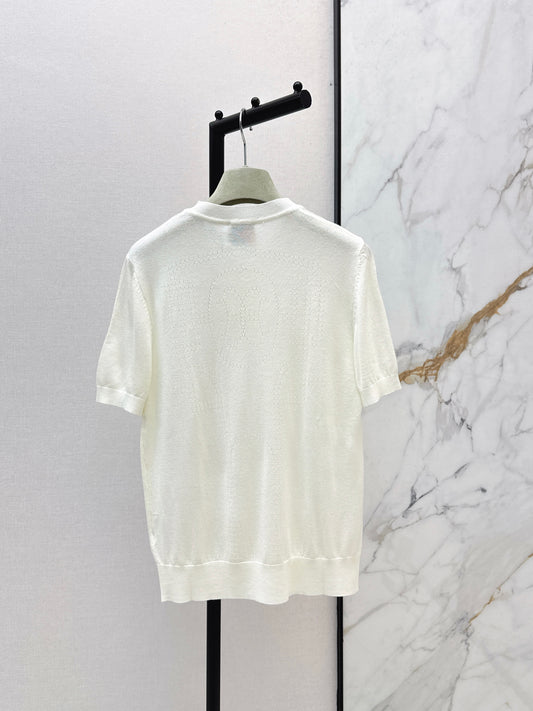 26SS NEW Metal buckle wool knitted short-sleeved top
