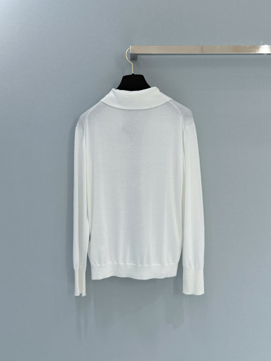 26SS NEW White lapel contrast placket knitted cardigan