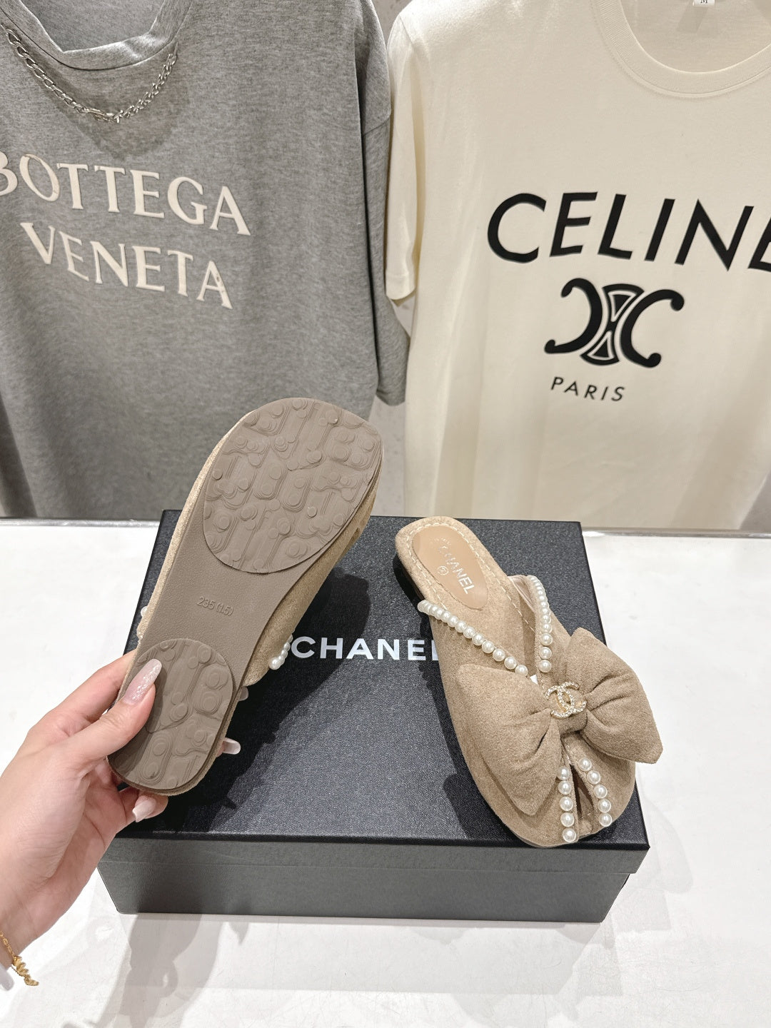 26SS NEU Perlen Schleife flache Slipper