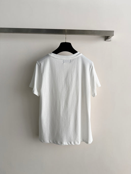🔥Highest Quality🔥26SS NEW Colorful Double C bead embroidery white T-shirt