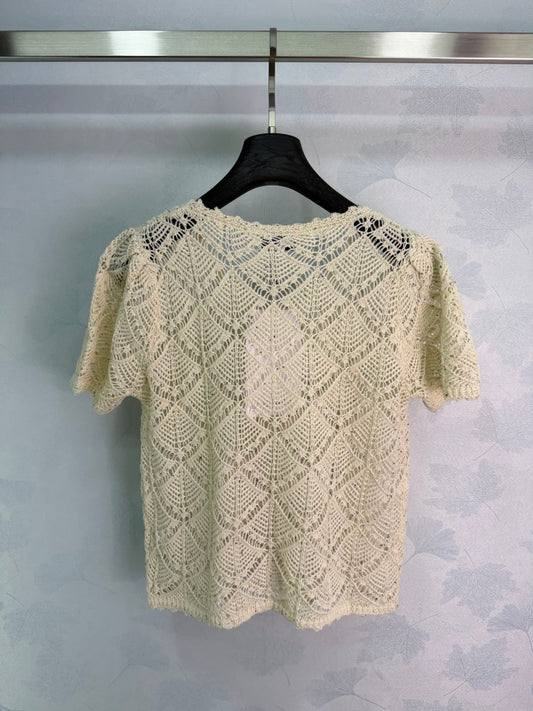 26SS NEW Off-white hollow knitted short sleeves