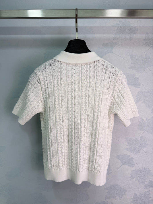 26SS NEW Hollow Fried Dough Twists Knitted Polo Shirt